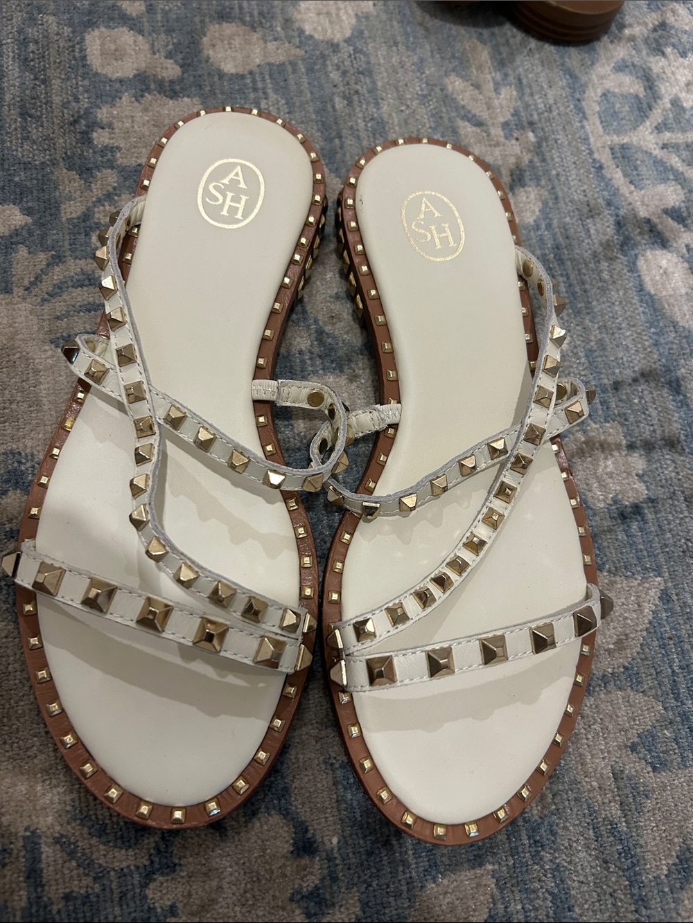 ASH White Studded Leather Slide Sandals